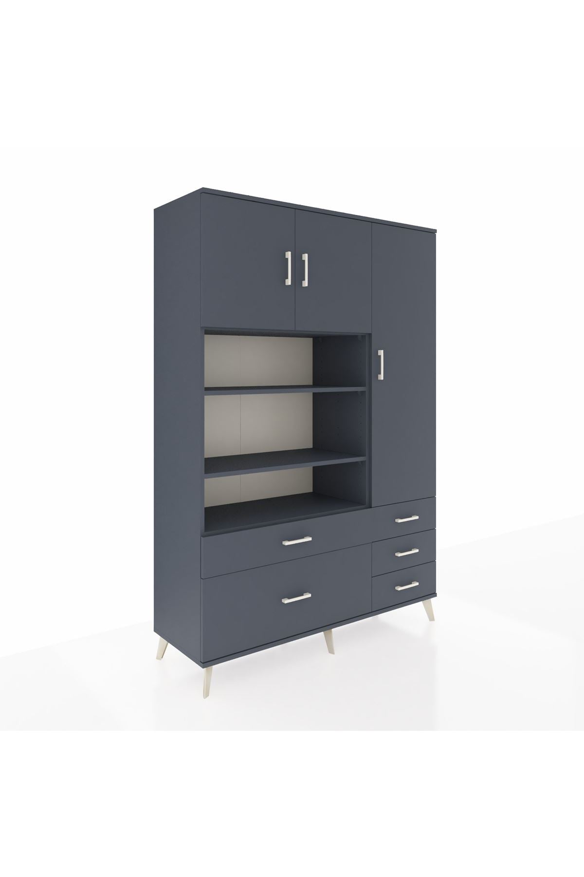 Hyperion Dolap 9 Raflı 5 Çekmeceli 3 Kapaklı 132x44x195 Antrasit-Antrasit/Antrasit