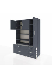 Hyperion Dolap 9 Raflı 5 Çekmeceli 3 Kapaklı 132x44x195 Antrasit-Antrasit/Antrasit