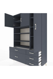 Hyperion Dolap 9 Raflı 5 Çekmeceli 3 Kapaklı 132x44x195 Antrasit-Antrasit/Antrasit