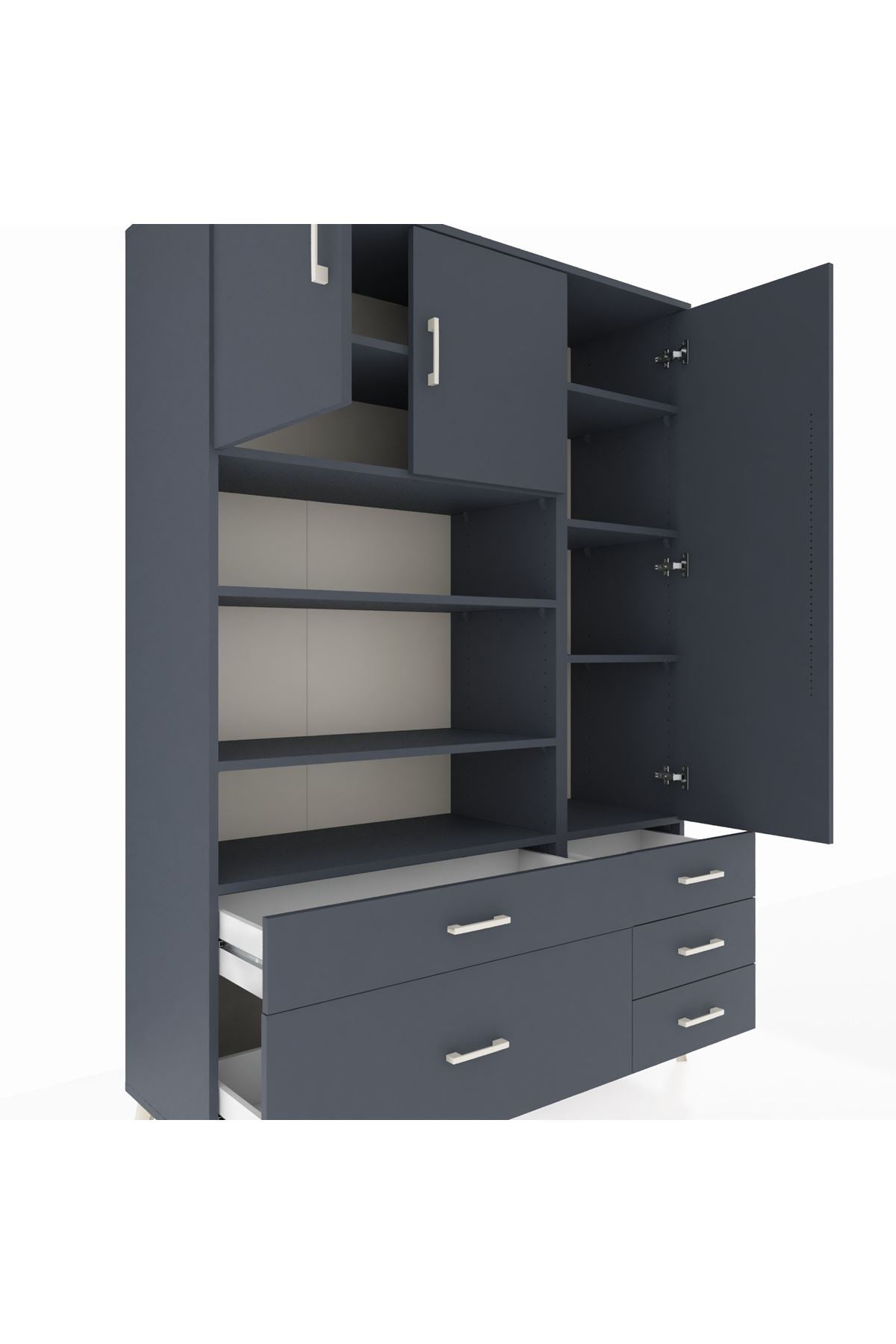 Hyperion Dolap 9 Raflı 5 Çekmeceli 3 Kapaklı 132x44x195 Antrasit-Antrasit/Antrasit