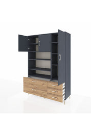 Hyperion Dolap 9 Raflı 5 Çekmeceli 3 Kapaklı 132x44x195 Antrasit-Antrasit/Çam