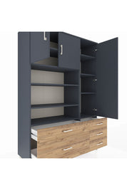 Hyperion Dolap 9 Raflı 5 Çekmeceli 3 Kapaklı 132x44x195 Antrasit-Antrasit/Çam