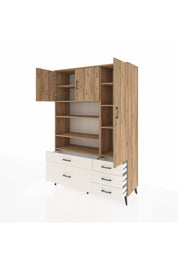 Hyperion Dolap 9 Raflı 5 Çekmeceli 3 Kapaklı 132x44x195 Çam-Çam/Aytaşı