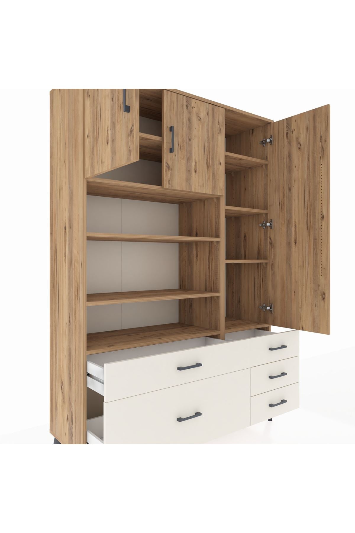 Hyperion Dolap 9 Raflı 5 Çekmeceli 3 Kapaklı 132x44x195 Çam-Çam/Aytaşı