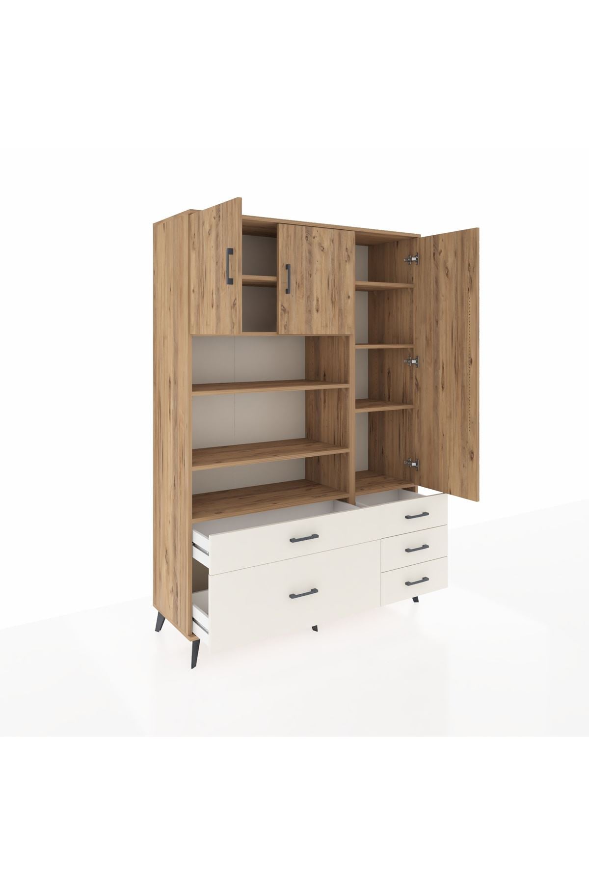 Hyperion Dolap 9 Raflı 5 Çekmeceli 3 Kapaklı 132x44x195 Çam-Çam/Aytaşı