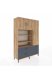 Hyperion Dolap 9 Raflı 5 Çekmeceli 3 Kapaklı 132x44x195 Çam-Çam/Antrasit