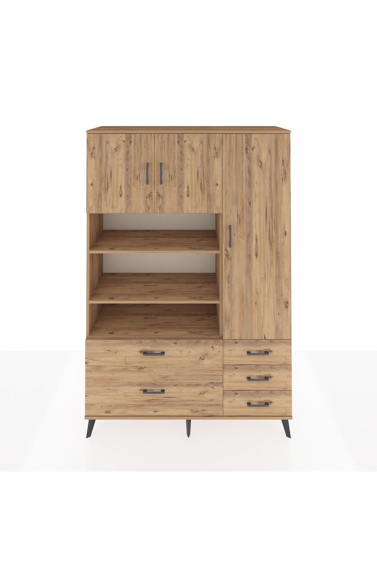 Hyperion Dolap 9 Raflı 5 Çekmeceli 3 Kapaklı 132x44x195 Çam-Çam/Çam