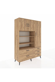 Hyperion Dolap 9 Raflı 5 Çekmeceli 3 Kapaklı 132x44x195 Çam-Çam/Çam