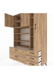 Hyperion Dolap 9 Raflı 5 Çekmeceli 3 Kapaklı 132x44x195 Çam-Çam/Çam