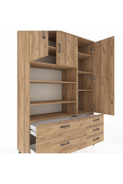 Hyperion Dolap 9 Raflı 5 Çekmeceli 3 Kapaklı 132x44x195 Çam-Çam/Çam