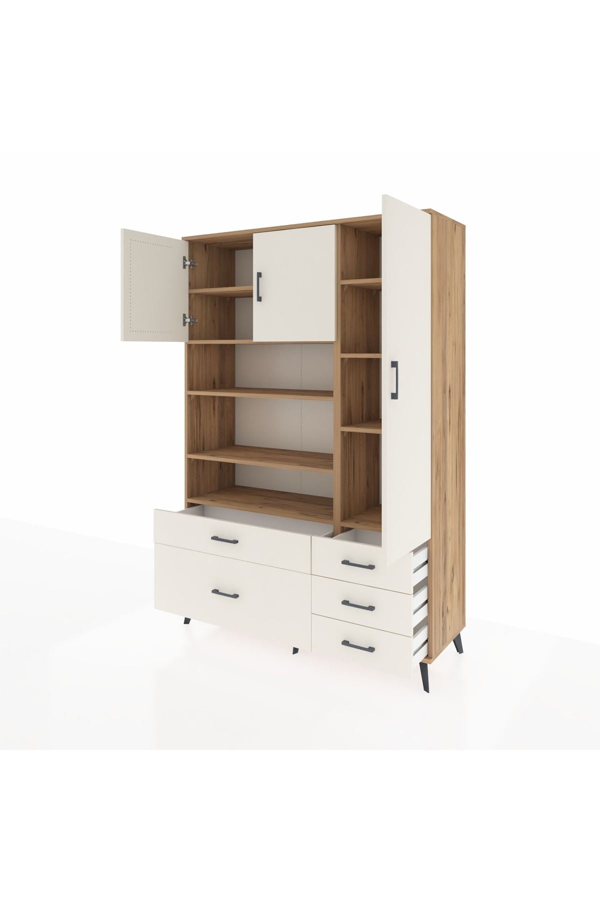 Hyperion Dolap 9 Raflı 5 Çekmeceli 3 Kapaklı 132x44x195 Çam-Aytaşı/Aytaşı