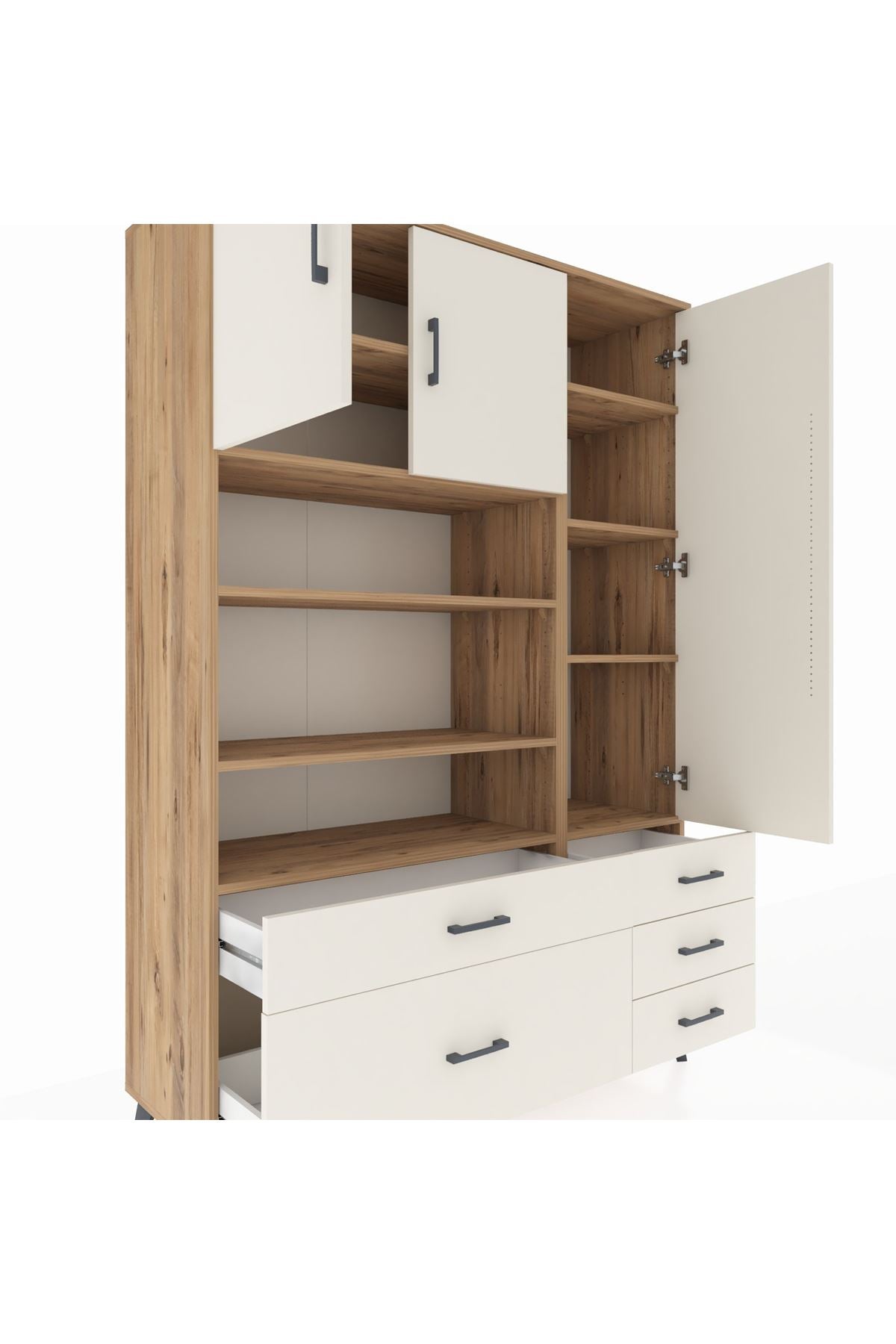 Hyperion Dolap 9 Raflı 5 Çekmeceli 3 Kapaklı 132x44x195 Çam-Aytaşı/Aytaşı