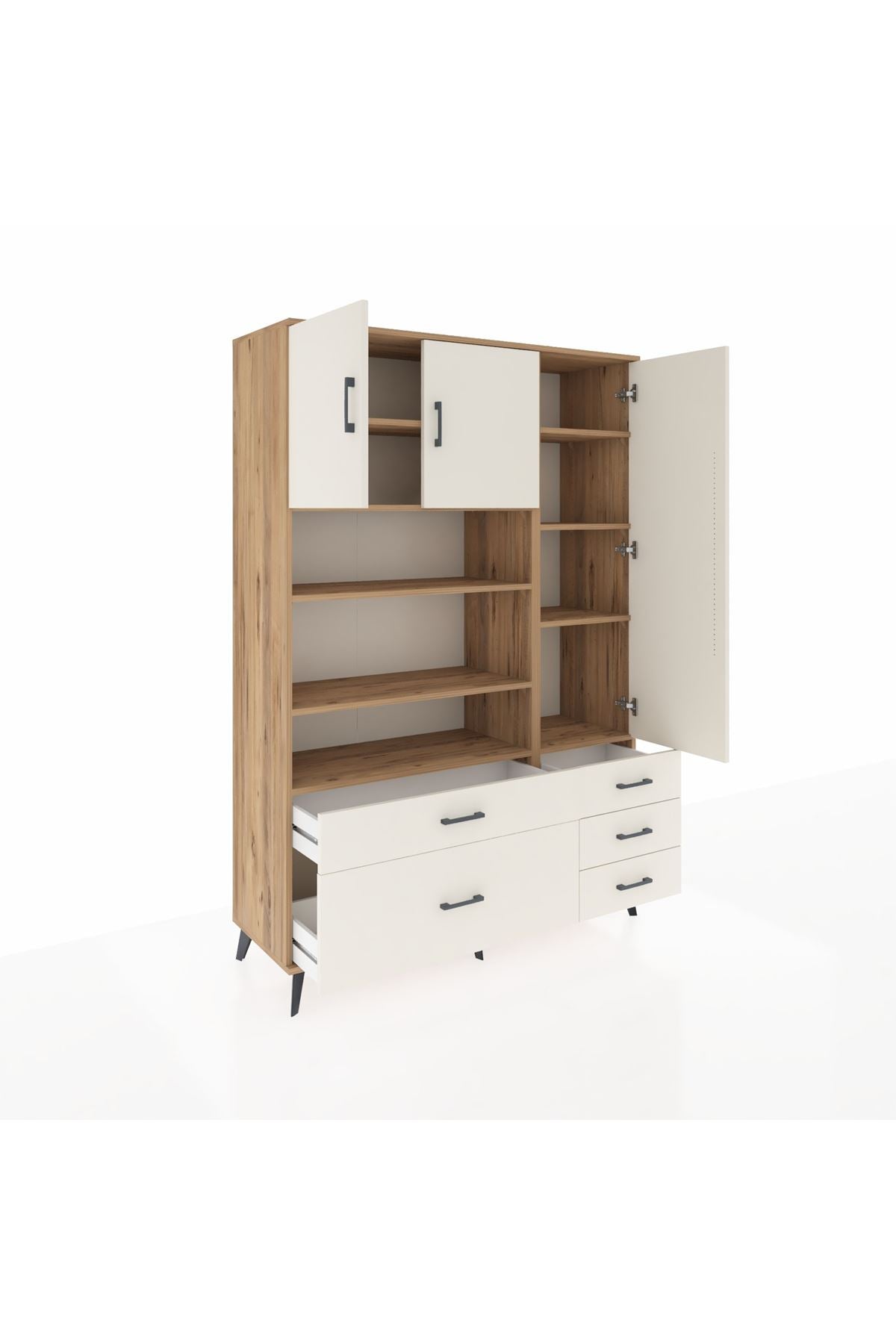 Hyperion Dolap 9 Raflı 5 Çekmeceli 3 Kapaklı 132x44x195 Çam-Aytaşı/Aytaşı