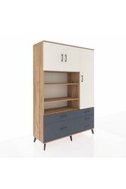 Hyperion Dolap 9 Raflı 5 Çekmeceli 3 Kapaklı 132x44x195 Çam-Aytaşı/Antrasit
