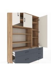 Hyperion Dolap 9 Raflı 5 Çekmeceli 3 Kapaklı 132x44x195 Çam-Aytaşı/Antrasit