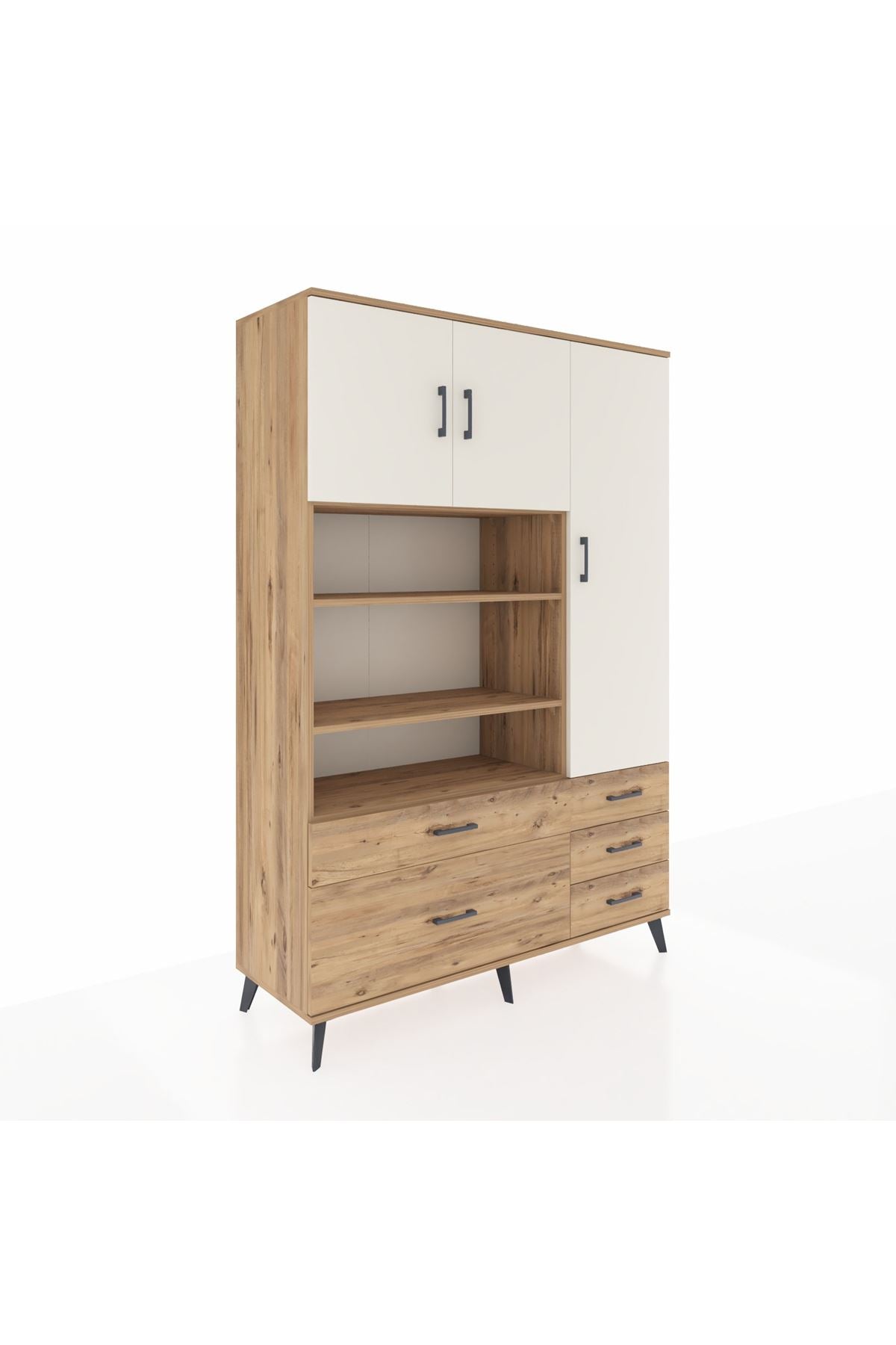 Hyperion Dolap 9 Raflı 5 Çekmeceli 3 Kapaklı 132x44x195 Çam-Aytaşı/Çam