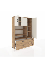 Hyperion Dolap 9 Raflı 5 Çekmeceli 3 Kapaklı 132x44x195 Çam-Aytaşı/Çam