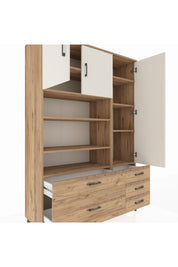 Hyperion Dolap 9 Raflı 5 Çekmeceli 3 Kapaklı 132x44x195 Çam-Aytaşı/Çam