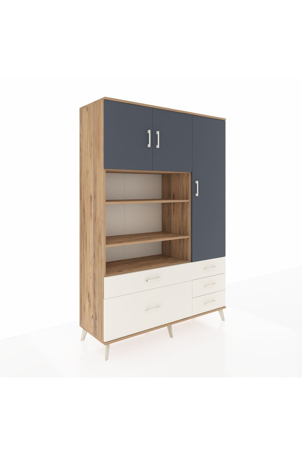 Hyperion Dolap 9 Raflı 5 Çekmeceli 3 Kapaklı 132x44x195 Çam-Antrasit/Aytaşı