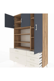 Hyperion Dolap 9 Raflı 5 Çekmeceli 3 Kapaklı 132x44x195 Çam-Antrasit/Aytaşı