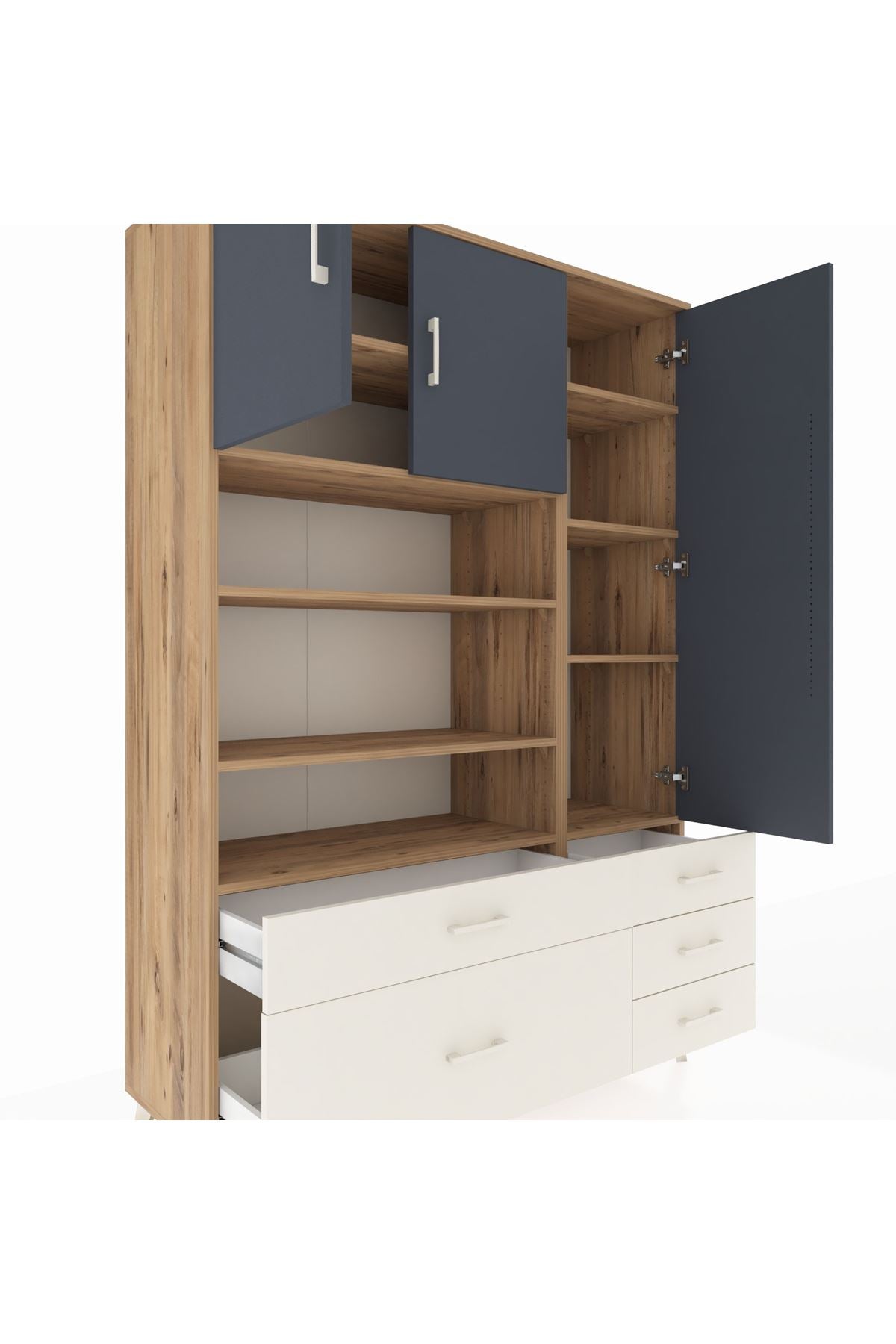 Hyperion Dolap 9 Raflı 5 Çekmeceli 3 Kapaklı 132x44x195 Çam-Antrasit/Aytaşı