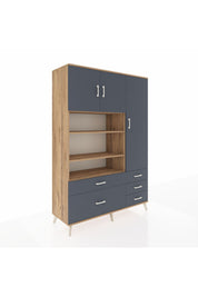 Hyperion Dolap 9 Raflı 5 Çekmeceli 3 Kapaklı 132x44x195 Çam-Antrasit/Antrasit