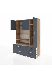 Hyperion Dolap 9 Raflı 5 Çekmeceli 3 Kapaklı 132x44x195 Çam-Antrasit/Antrasit
