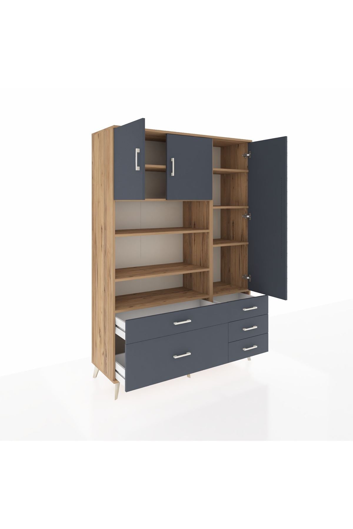 Hyperion Dolap 9 Raflı 5 Çekmeceli 3 Kapaklı 132x44x195 Çam-Antrasit/Antrasit