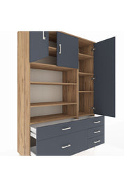 Hyperion Dolap 9 Raflı 5 Çekmeceli 3 Kapaklı 132x44x195 Çam-Antrasit/Antrasit
