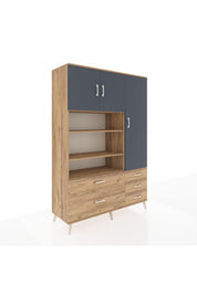 Hyperion Dolap 9 Raflı 5 Çekmeceli 3 Kapaklı 132x44x195 Çam-Antrasit/Çam