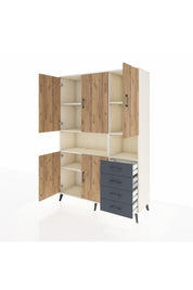 Hyperion Dolap 7 Raflı 4 Çekmeceli 5 Kapaklı 132x44x195 Aytaşı-Çam/Antrasit