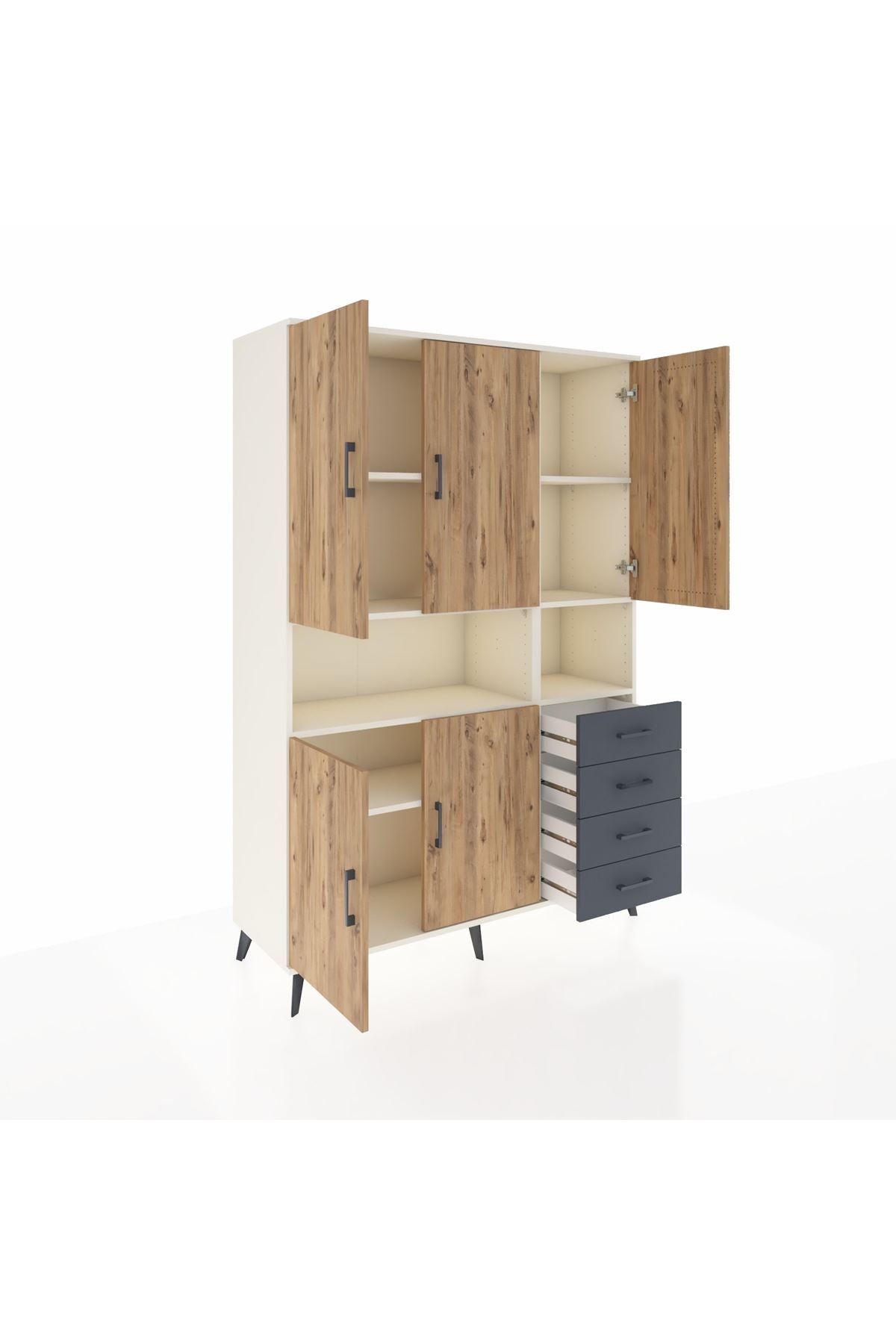 Hyperion Dolap 7 Raflı 4 Çekmeceli 5 Kapaklı 132x44x195 Aytaşı-Çam/Antrasit