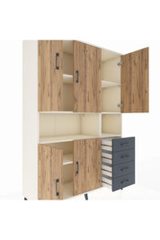 Hyperion Dolap 7 Raflı 4 Çekmeceli 5 Kapaklı 132x44x195 Aytaşı-Çam/Antrasit