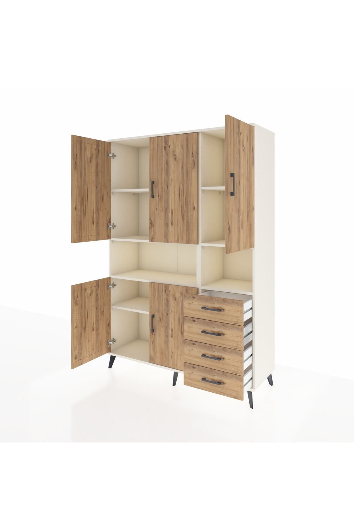 Hyperion Dolap 7 Raflı 4 Çekmeceli 5 Kapaklı 132x44x195 Aytaşı-Çam/Çam