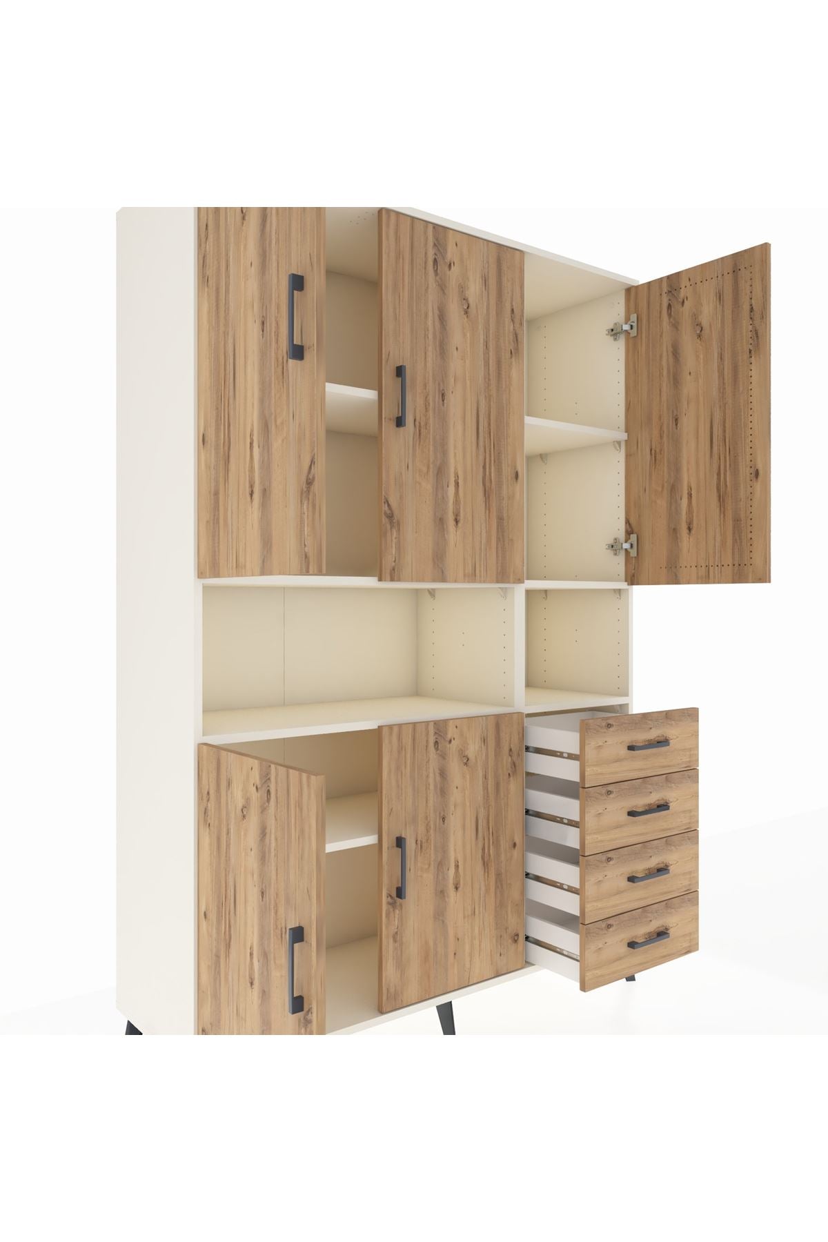 Hyperion Dolap 7 Raflı 4 Çekmeceli 5 Kapaklı 132x44x195 Aytaşı-Çam/Çam