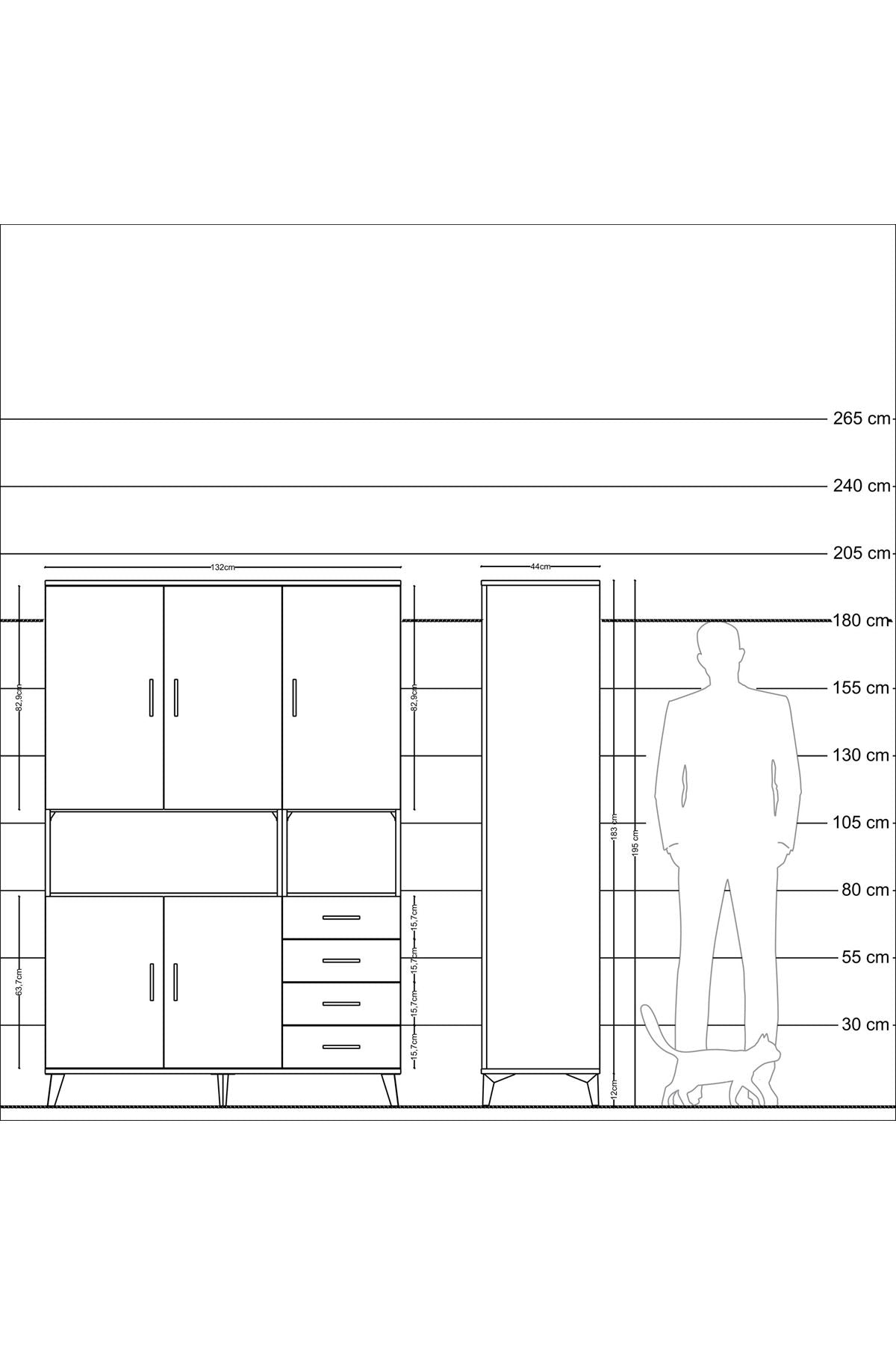 Hyperion Dolap 7 Raflı 4 Çekmeceli 5 Kapaklı 132x44x195 Aytaşı-Aytaşı/Aytaşı