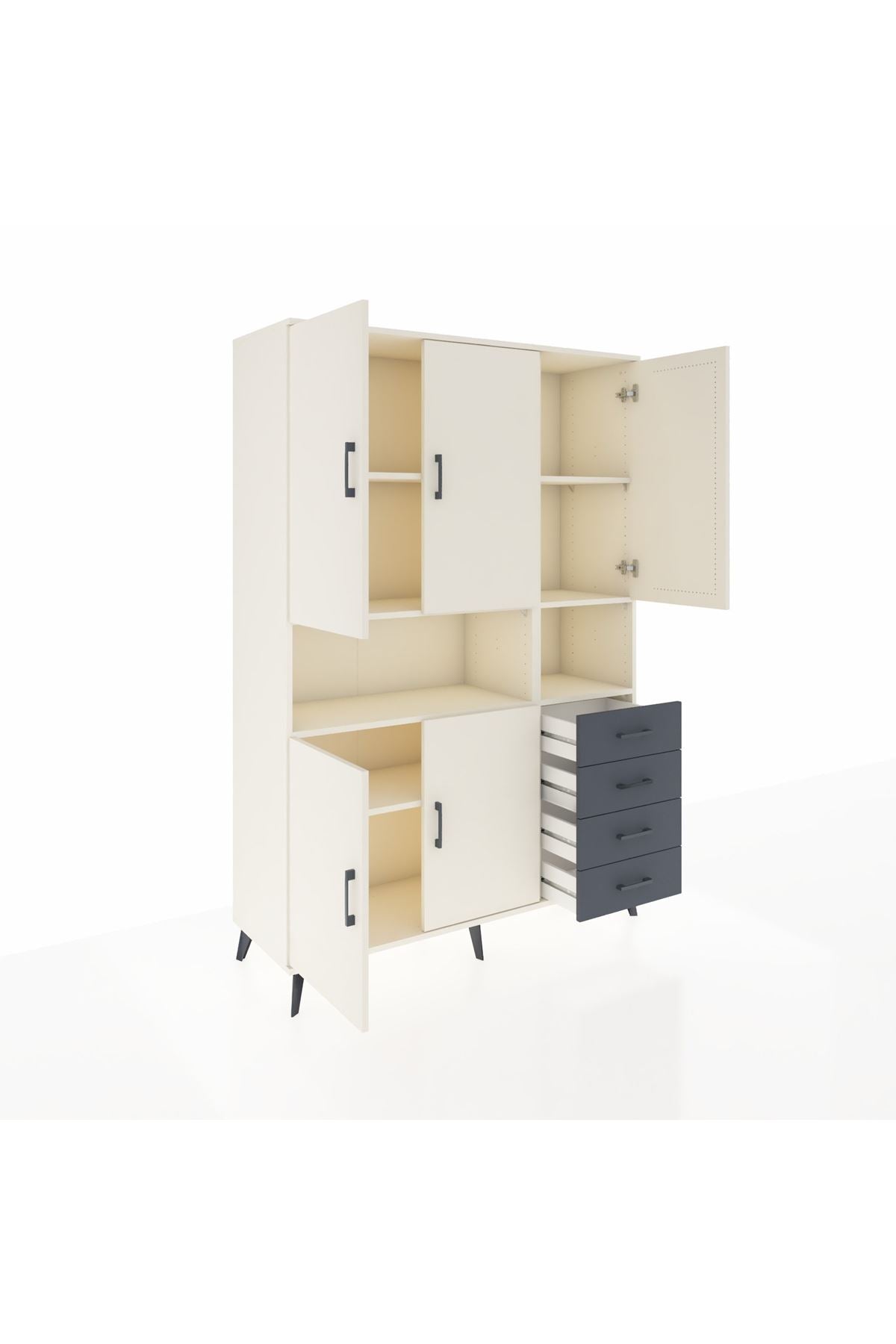 Hyperion Dolap 7 Raflı 4 Çekmeceli 5 Kapaklı 132x44x195 Aytaşı-Aytaşı/Antrasit