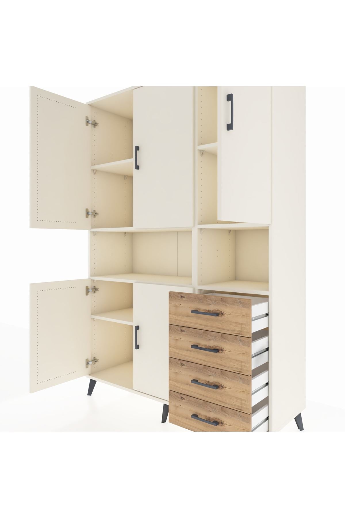 Hyperion Dolap 7 Raflı 4 Çekmeceli 5 Kapaklı 132x44x195 Aytaşı-Aytaşı/Çam