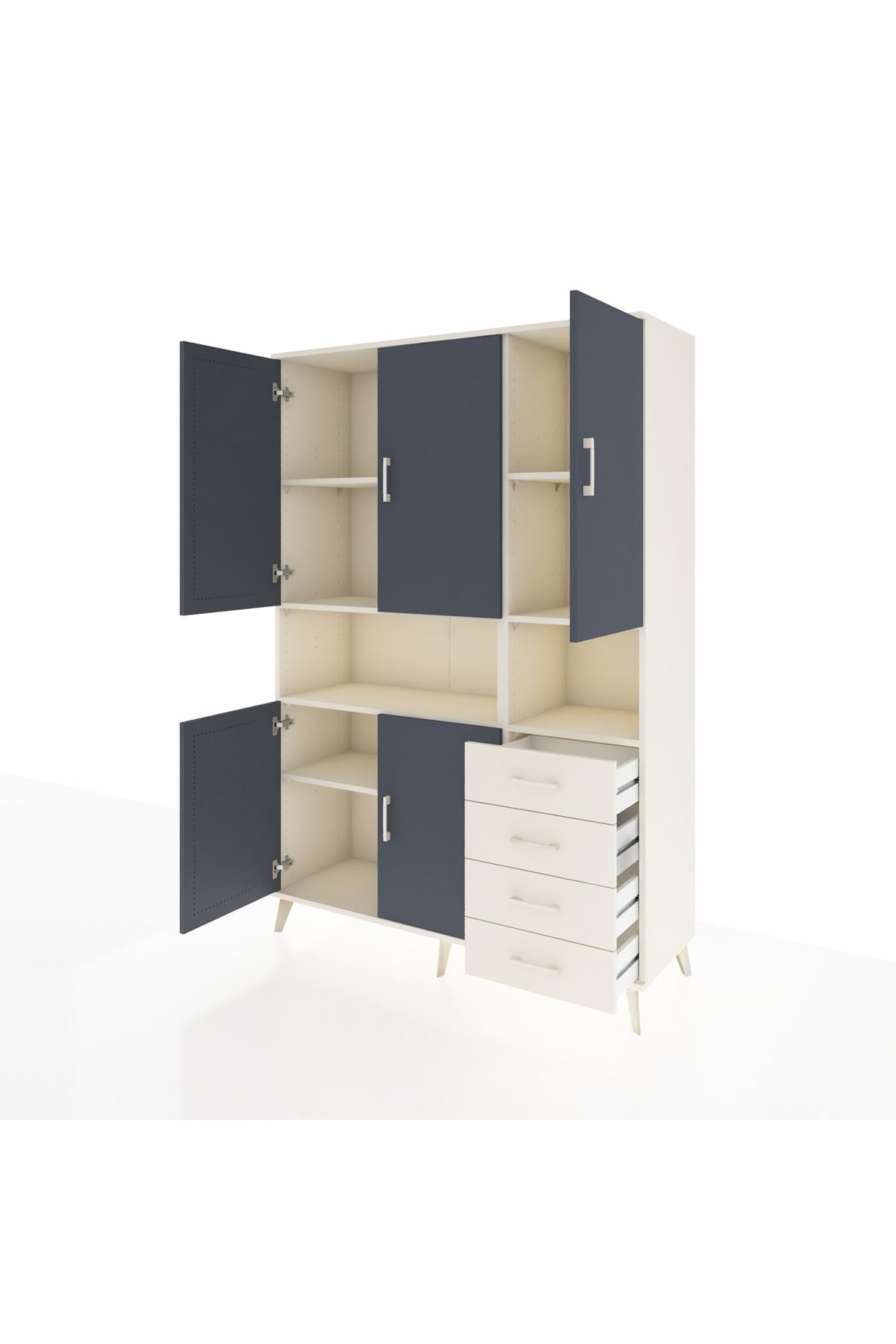 Hyperion Dolap 7 Raflı 4 Çekmeceli 5 Kapaklı 132x44x195 Aytaşı-Antrasit/Aytaşı