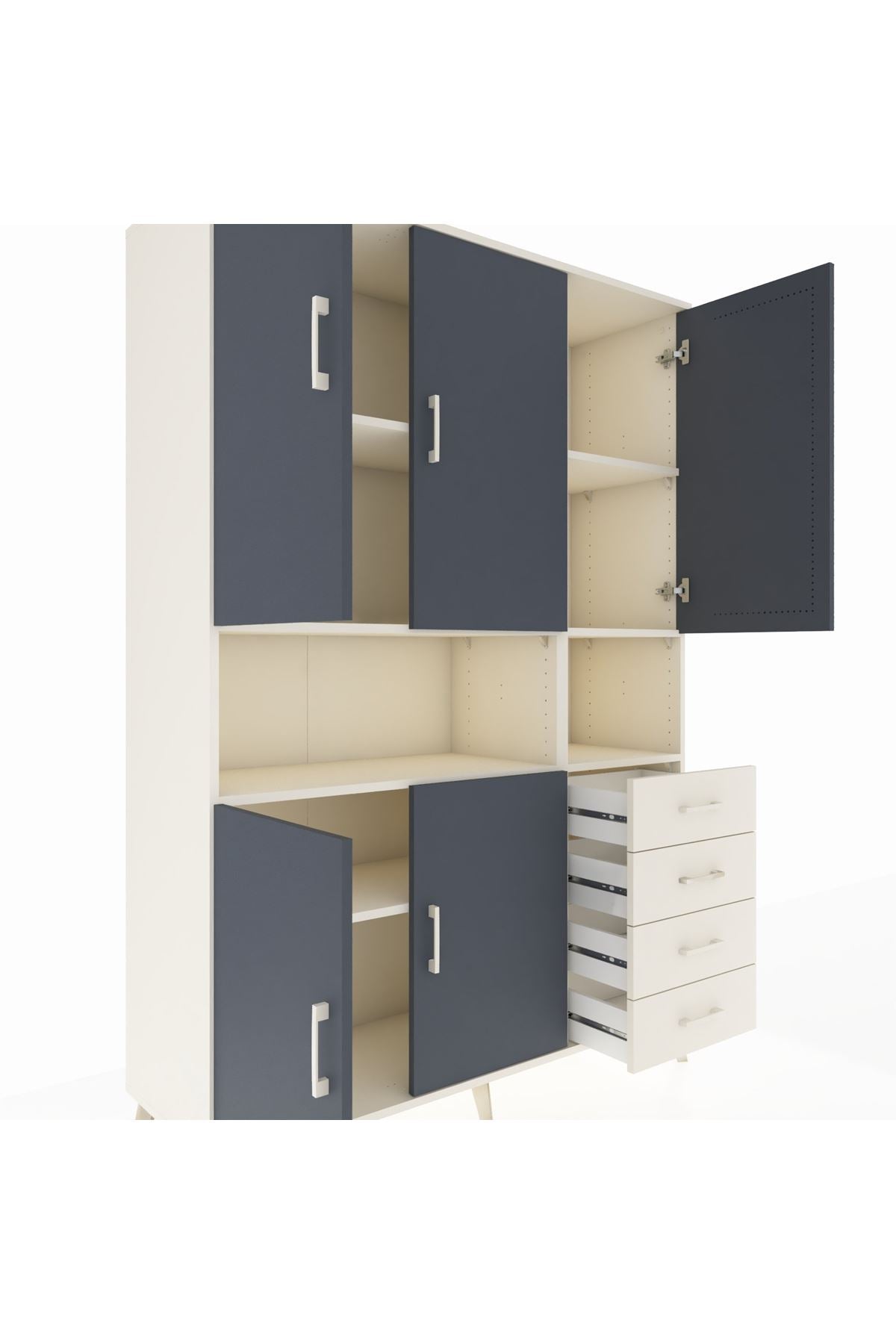 Hyperion Dolap 7 Raflı 4 Çekmeceli 5 Kapaklı 132x44x195 Aytaşı-Antrasit/Aytaşı