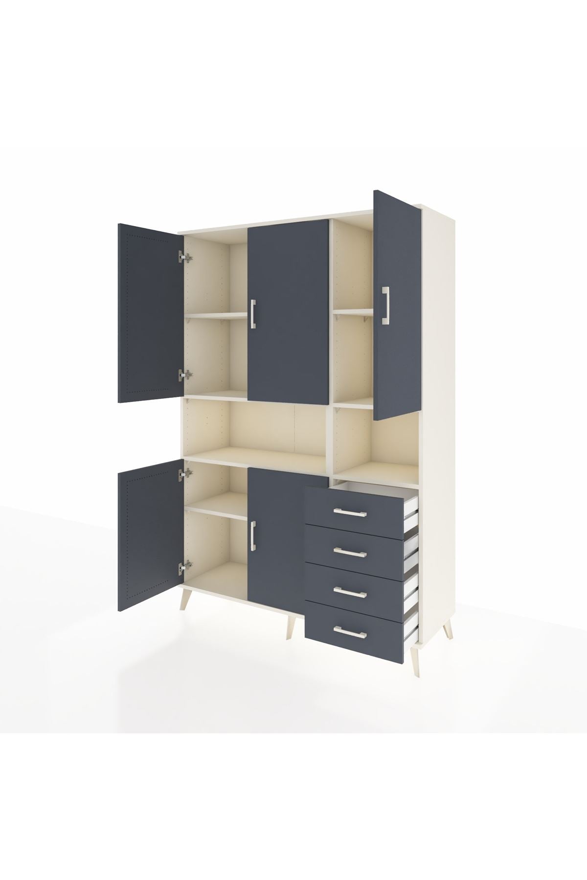 Hyperion Dolap 7 Raflı 4 Çekmeceli 5 Kapaklı 132x44x195 Aytaşı-Antrasit/Antrasit