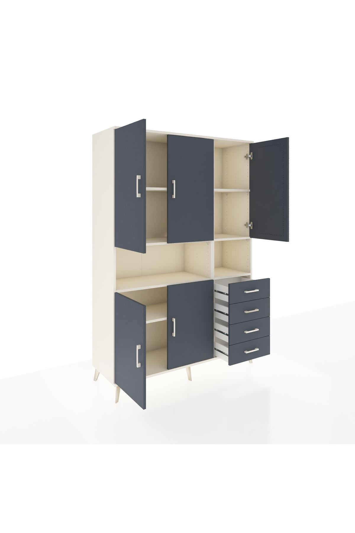 Hyperion Dolap 7 Raflı 4 Çekmeceli 5 Kapaklı 132x44x195 Aytaşı-Antrasit/Antrasit