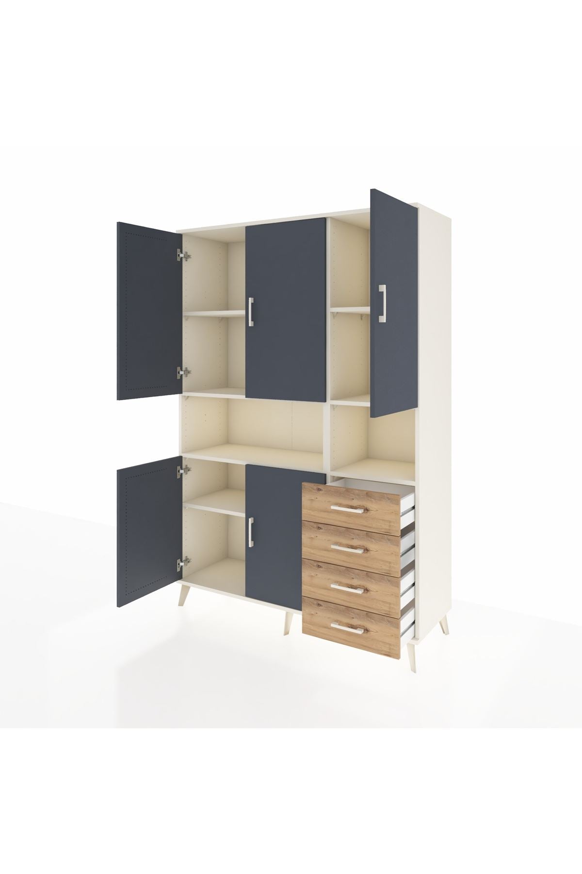 Hyperion Dolap 7 Raflı 4 Çekmeceli 5 Kapaklı 132x44x195 Aytaşı-Antrasit/Çam