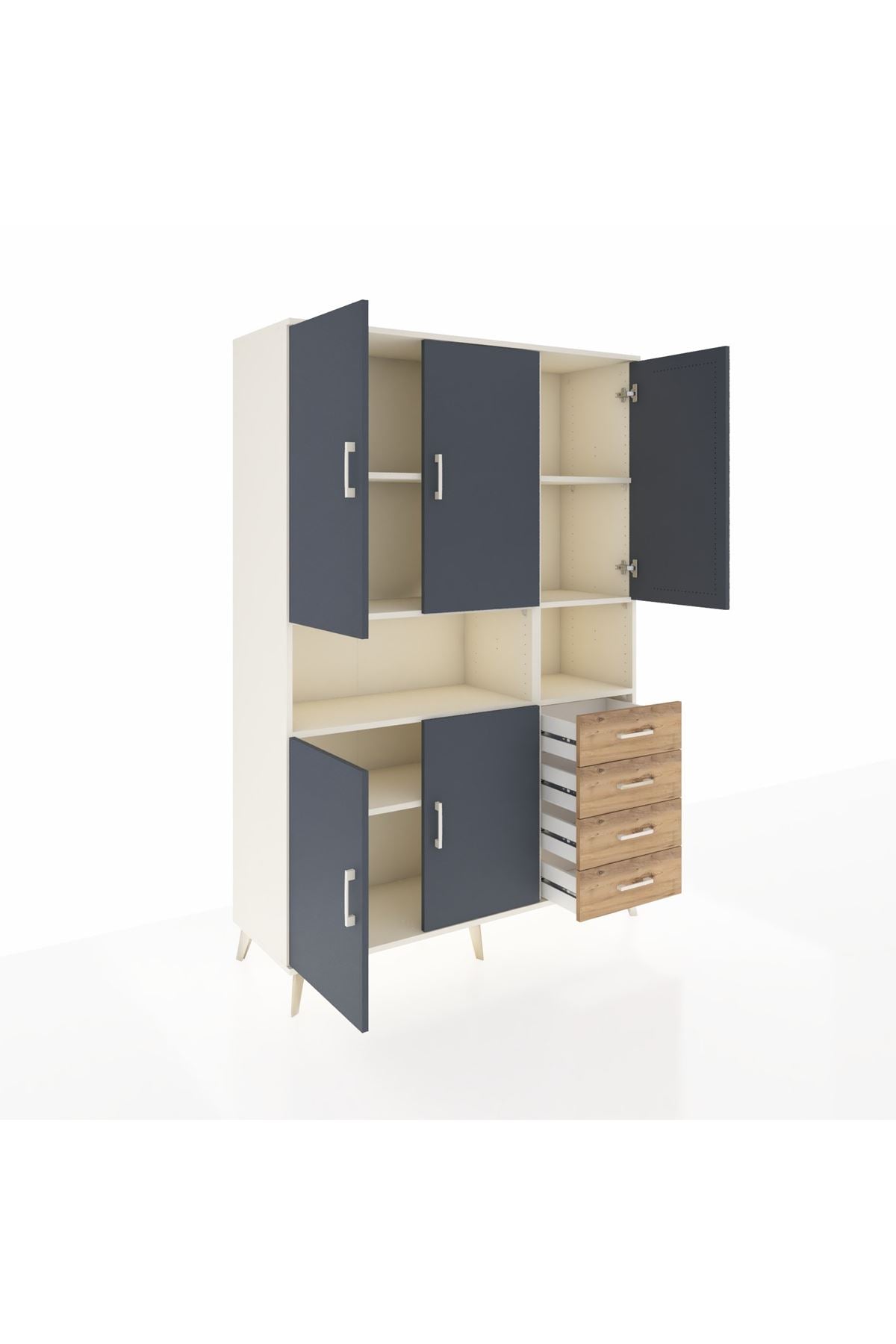 Hyperion Dolap 7 Raflı 4 Çekmeceli 5 Kapaklı 132x44x195 Aytaşı-Antrasit/Çam