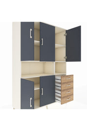 Hyperion Dolap 7 Raflı 4 Çekmeceli 5 Kapaklı 132x44x195 Aytaşı-Antrasit/Çam