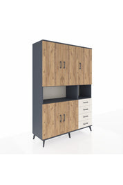 Hyperion Dolap 7 Raflı 4 Çekmeceli 5 Kapaklı 132x44x195 Antrasit-Çam/Aytaşı