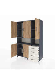 Hyperion Dolap 7 Raflı 4 Çekmeceli 5 Kapaklı 132x44x195 Antrasit-Çam/Aytaşı