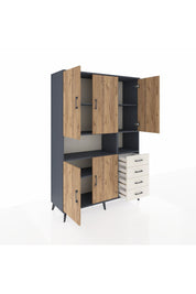 Hyperion Dolap 7 Raflı 4 Çekmeceli 5 Kapaklı 132x44x195 Antrasit-Çam/Aytaşı