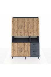 Hyperion Dolap 7 Raflı 4 Çekmeceli 5 Kapaklı 132x44x195 Antrasit-Çam/Antrasit