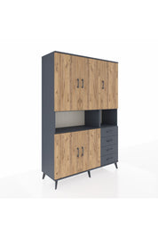 Hyperion Dolap 7 Raflı 4 Çekmeceli 5 Kapaklı 132x44x195 Antrasit-Çam/Antrasit